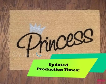 Princess with a Silver Crown Custom Hand Painted Cute Welcome Door Mat By Killer Doormats, The Original