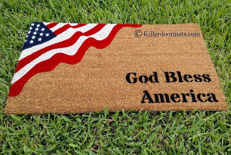 God Bless America Patriotic Flag Custom Handpainted Welcome Etsy