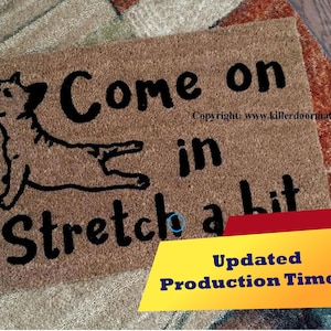 Come On In Stretch een beetje Yoga Franse Bulldog Custom Handgeschilderde schattige deurmat door Killer Deurmatten