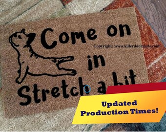 Come On In Stretch a Bit Yoga French Bulldog Custom Handpainted Cute Doormat by Killer Doormats