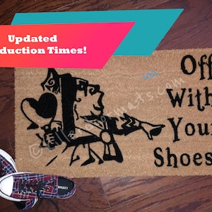 The Original Now in Small Off With Your Shoes Queen of Hearts Alice in Wonderland Hand Painted Funny Fandom Welcome Door Mat