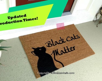 Black Cats Matter Custom Cute Hand Painted Welcome Door Mat by Killer Doormats