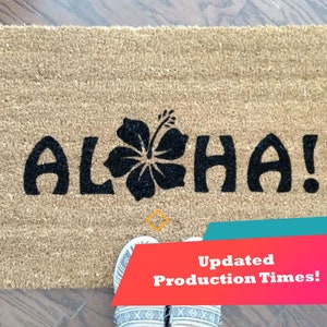 Aloha with a Flower Custom Handpainted Welcome Doormat by Killer Doormats