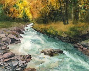 Forest stream - Original watercolour painting