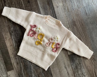 Big Sis embroidered sweater, hand stitched