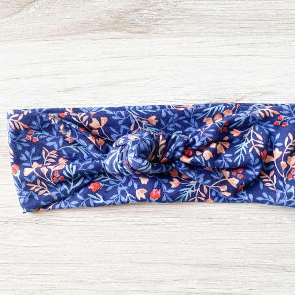 Vibrant Blue Floral Top Knot Headband - Women’s Headband - Children’s Headband - Baby headband - Gift for Her - Boho Headband