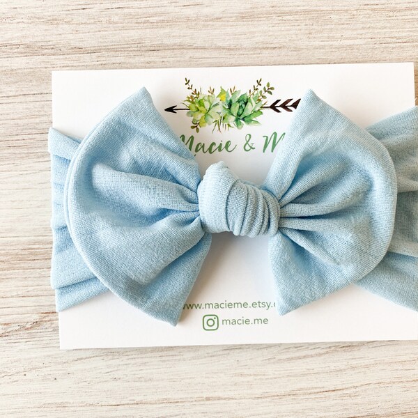 Powder Blue Stretchy Nylon Bow Headband - Baby Girl Headband - New Baby Girl Gift