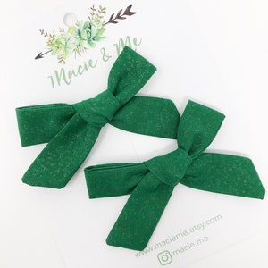 Green with Gold Sparkle Skinny Schoolgirl Bows