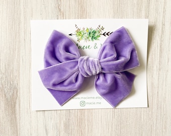 Violet velvet bow - oversized bow - fall color bow - girls bow - school bow - pretty purple bow