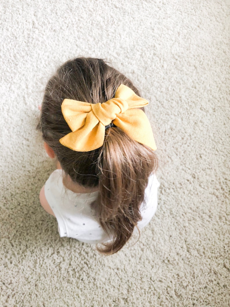 Mustard Linen Large Schoolgirl Bow