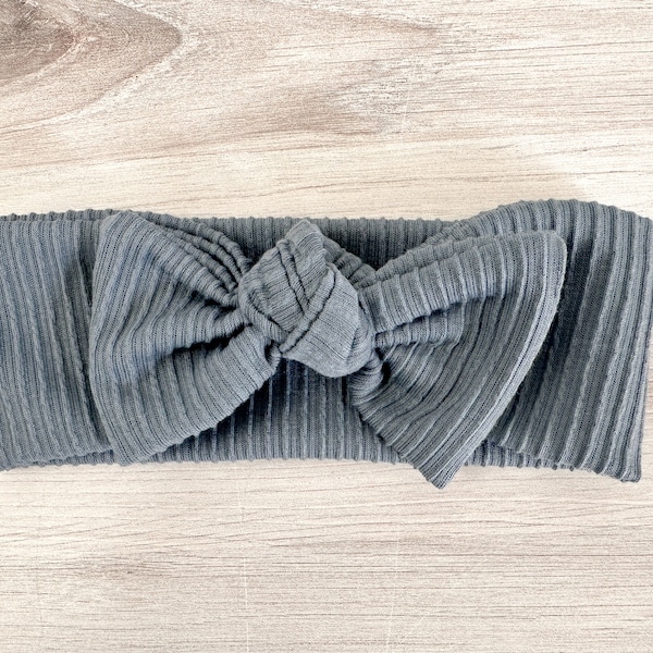 Denim Blue Ribbed Bow Headband - Macie and Me Bow Turban Baby Bow Turban Adult Bow Headband Toddler girls Bow Headband Little Girls Bow