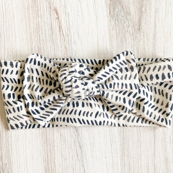 Charcoal and Cream Dash bow headband - baby headband, children’s headband, toddler headband.