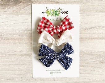 The American Set of 3 Hair Bows Fourth of July Girls Red White and Blue Patriotic Headbands