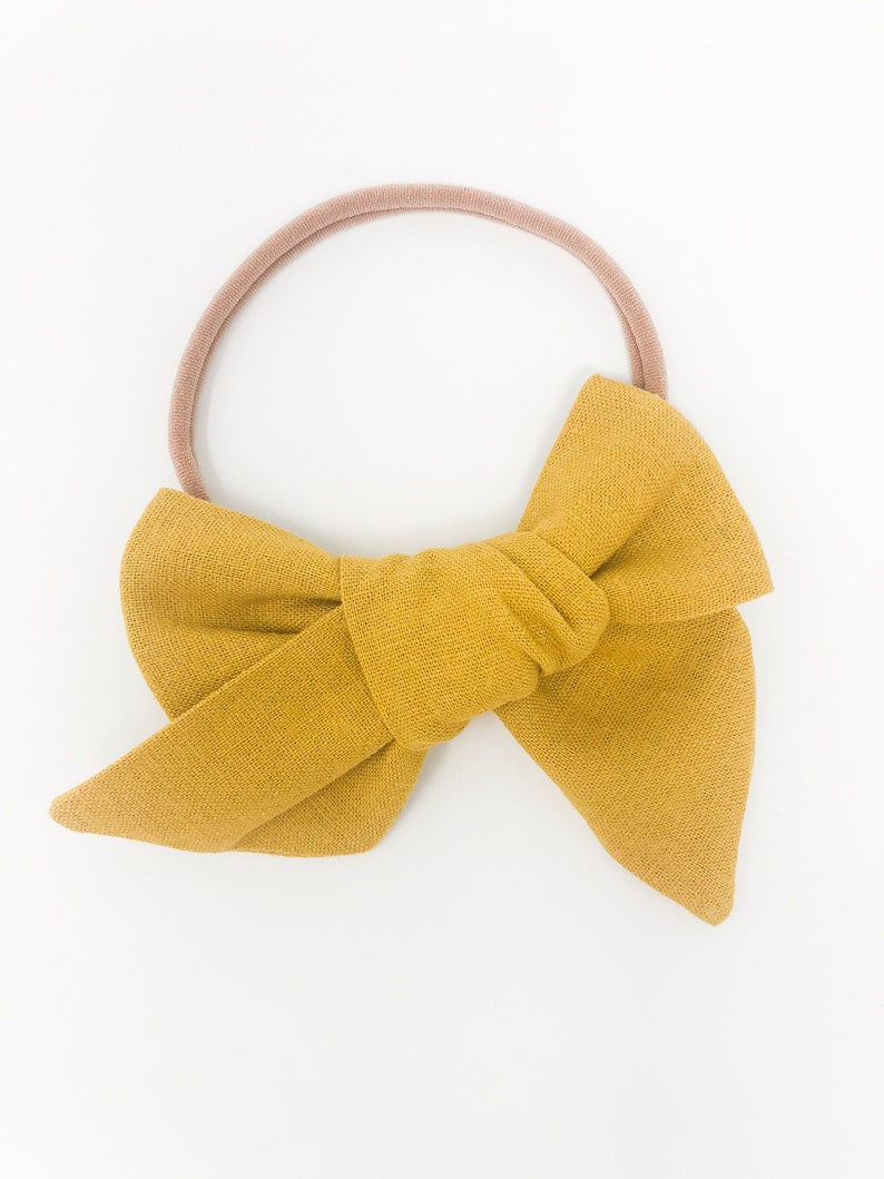 Mustard Linen Large Schoolgirl Bow