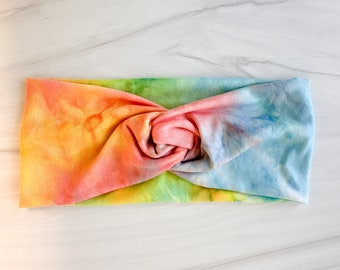 Rainbow Tie-Dye Twist Turban - Tie Dye Headband Twist Headband Twist Turban Headband Wide Headband Workout best friend gift unicorn