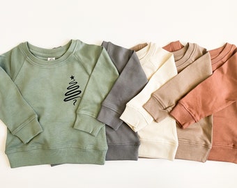 Modern Tree Organic Crewneck or Bodysuit  - Green, Grey, Natural, Taupe, or Rust Boys and Girls Crewneck - Holiday Sweatshirt