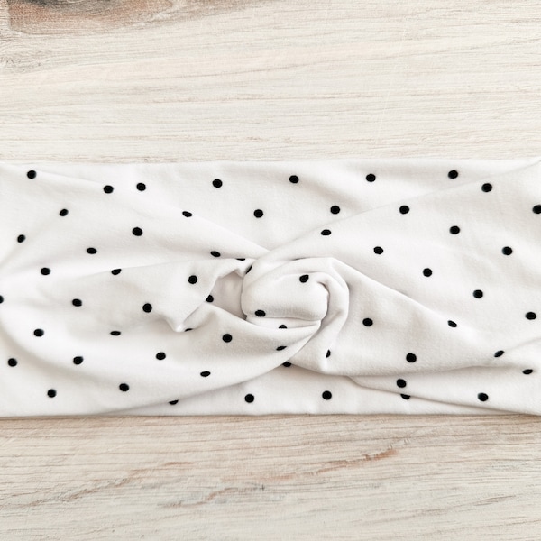 White Black polka dot Twist Headband - Women’s Headband - Yoga Headband - Soft Women’s Headband-Nurse Headband- Girls Headband