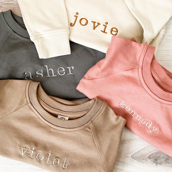 Custom Name Lightweight Embroidered Crewneck -  Embroidered Shirt  - Baby Name Crewneck - Toddler name Long sleeve - Personalized