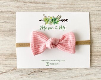 Pink Ribbed Tied Bow - Baby Bow - Baby Gift - Bow Headband - Baby Girl Gift