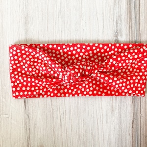 Red White Polka dot knot headband womens headband childrens headband baby headband knot turban knot headband gift for her boho headband image 1