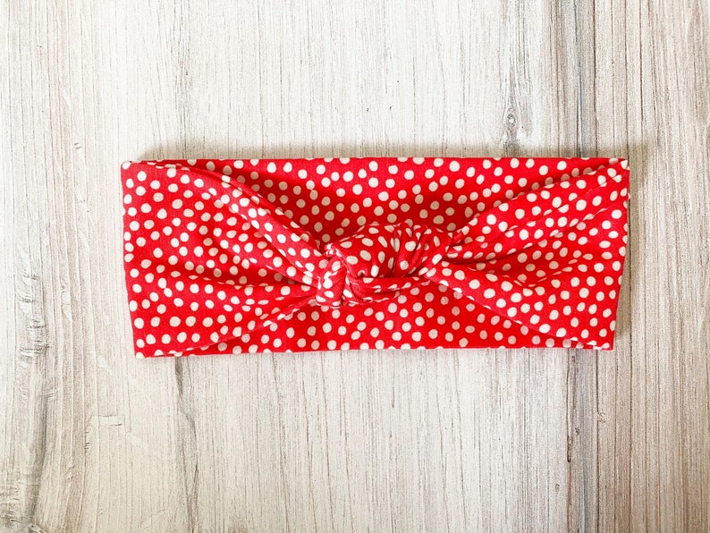 Red White Polka dot knot headband womens headband childrens headband baby headband knot turban knot headband gift for her boho headband image 1