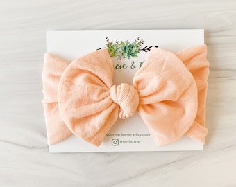 Peach Stretchy Nylon Bow Headband - Baby Girl Headband - New Baby Girl Gift