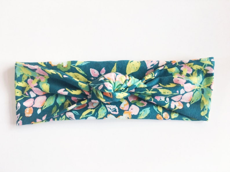 Teal Blue Floral Top Knot Headband Knotted Headband Baby Turban Baby Gift Toddler Headband Macie and Me Adult Headband image 1
