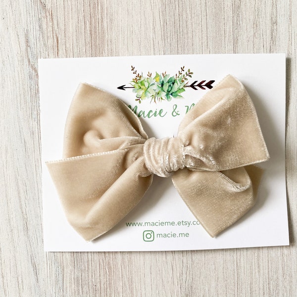 Blonde velvet bow - neutral color bow - oversized bow - fall color bow - girls bow - school bow