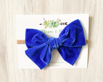 Royal blue velvet bow - oversized bow - fall color bow - girls bow - school bow - blue bow