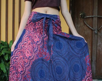 Breezy Boho Maxi Skirt Bohemian Clothing GypsyStyle Boho Chic Pink Rose One Size Fits Blue