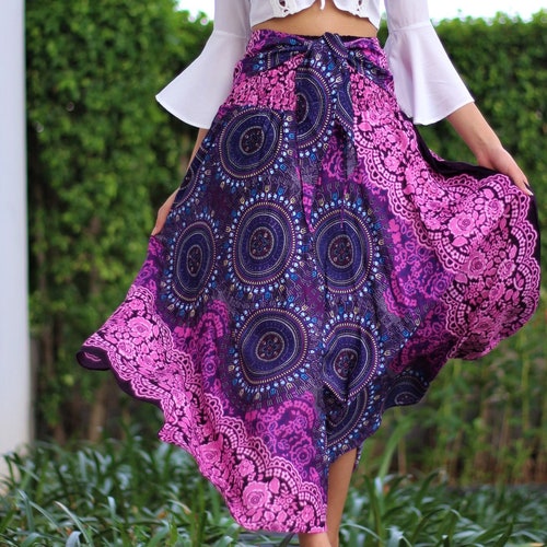 Hippie Long Skirt Flared Skirts for Women With Bow Tie Sash Etsy