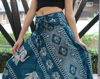 Gypsy Skirt Elephant Maxi Skirt Boho Long Skirt flowing skirts Green
