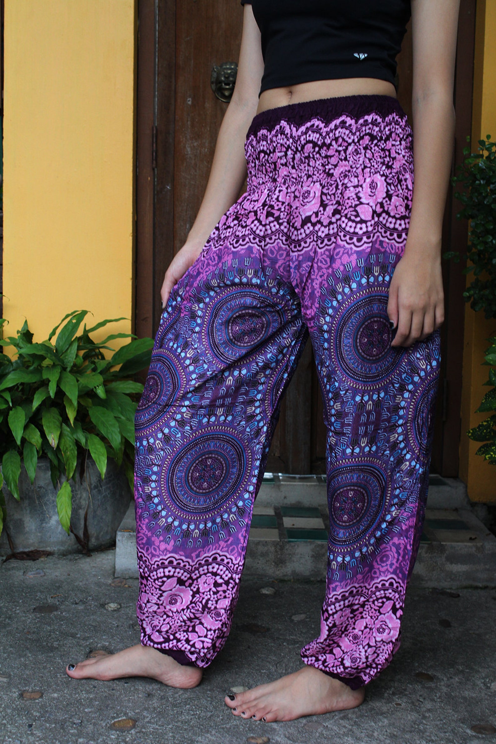 Hippie Boho Pants Women Bohemian Clothing Yoga Wear Flowers | Etsy