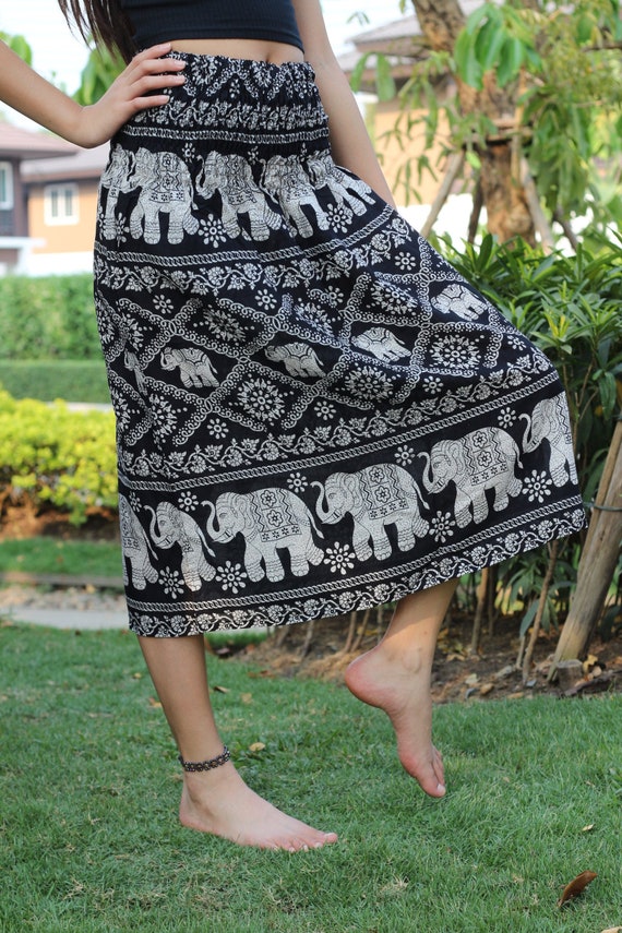 Boho midi skirt and dresses hippie style elephant black one | Etsy
