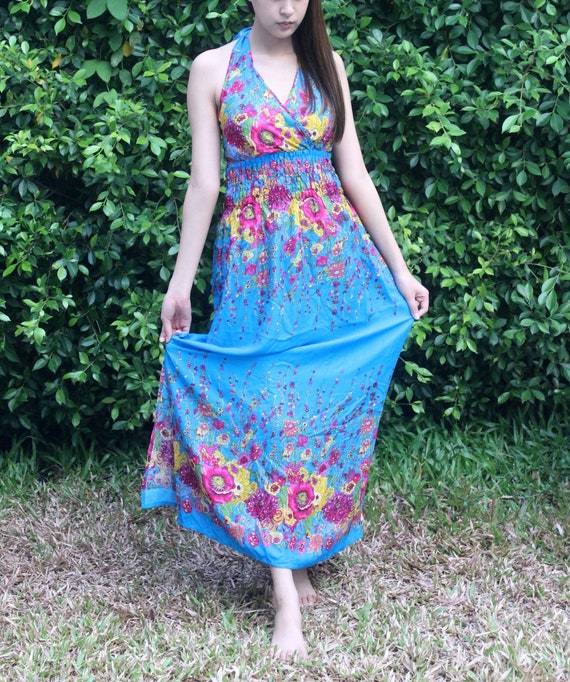 Floral Boho Dress Bohemian Dress Hippie Beach Dress Womens | Etsy