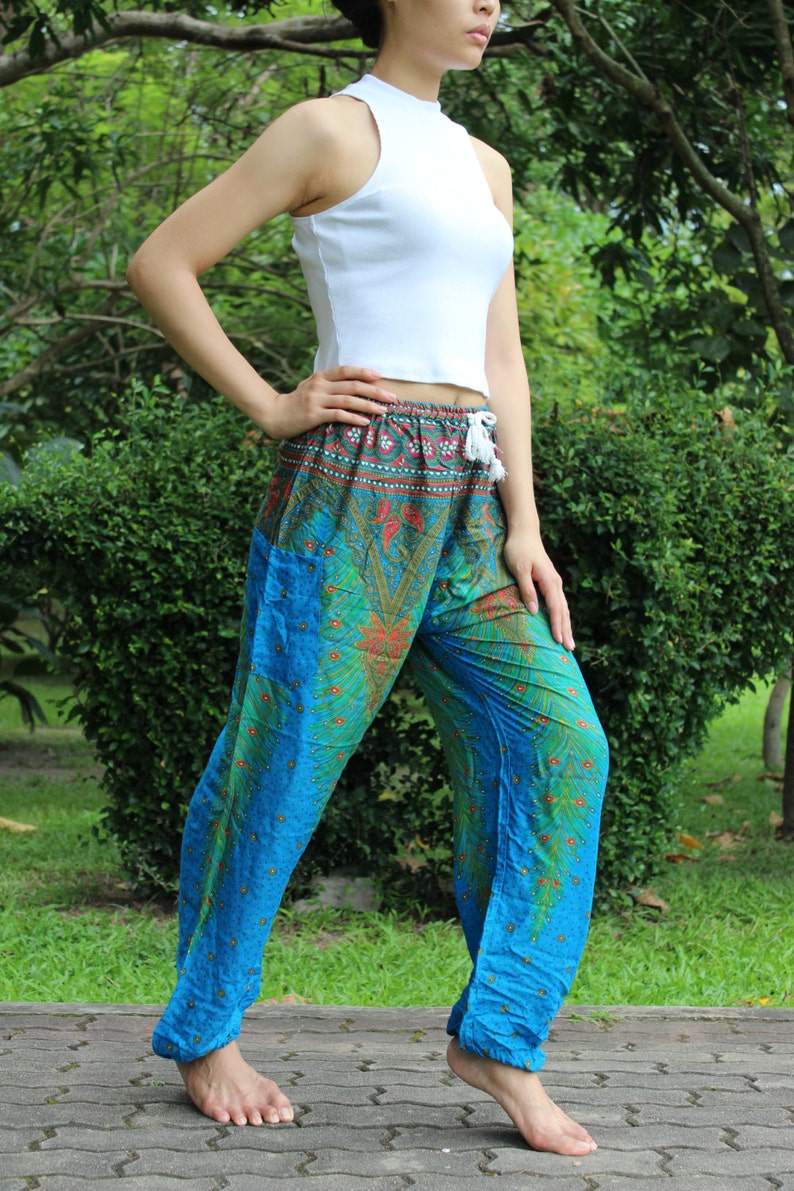 Hippie Pants Boho Clothing Hippie Peacock Design Blue ...