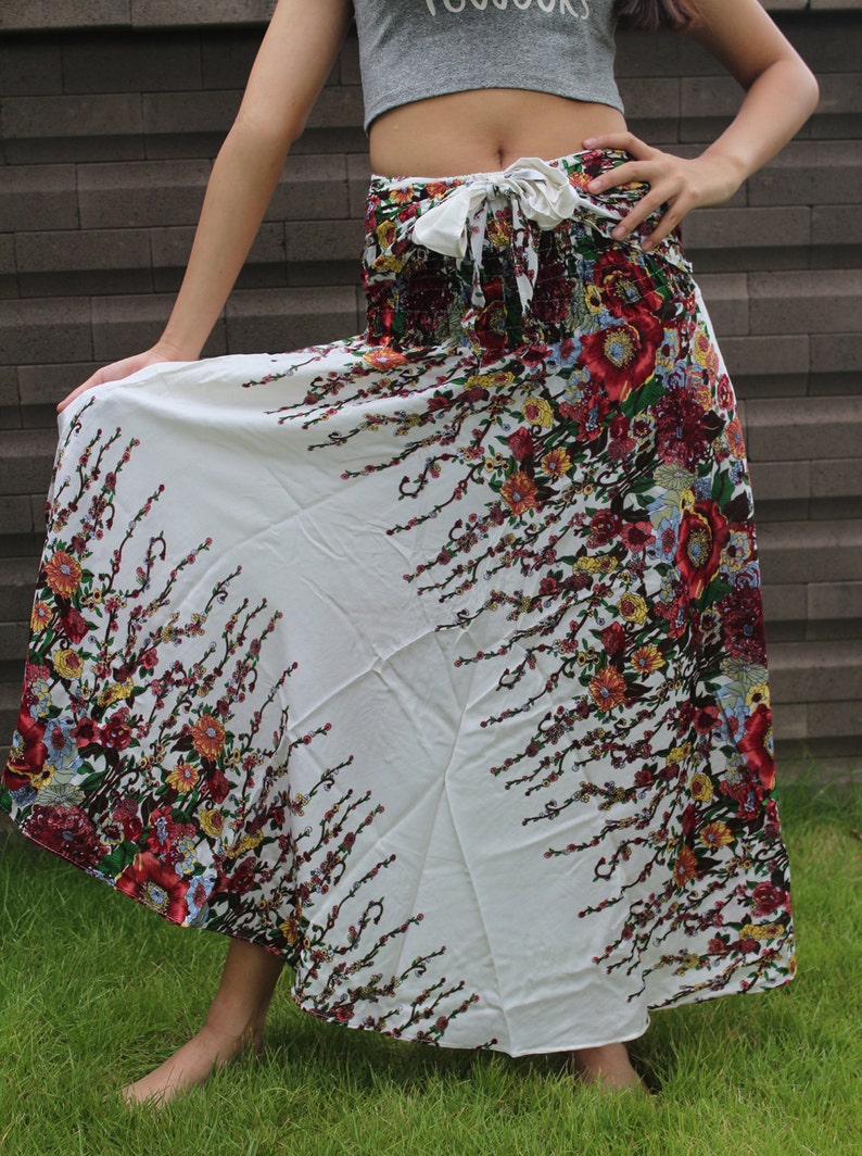 Bohemian Maxi Skirt Boho Long Skirt Gypsy Style Flower White Etsy