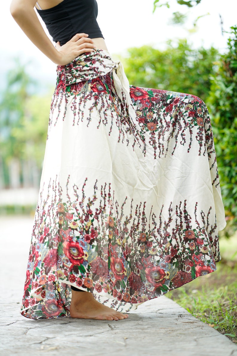 Bohemian Maxi Skirt Boho Long Skirt Gypsy Style Flower White - Etsy