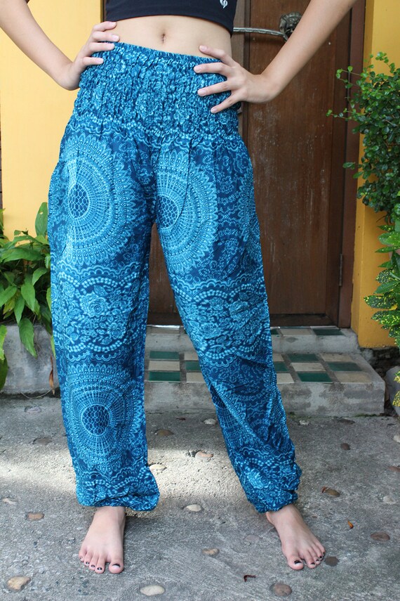 Harem Pants Hippie Pants Yoga Pants Women Flowers Design Blue Etsy Australia