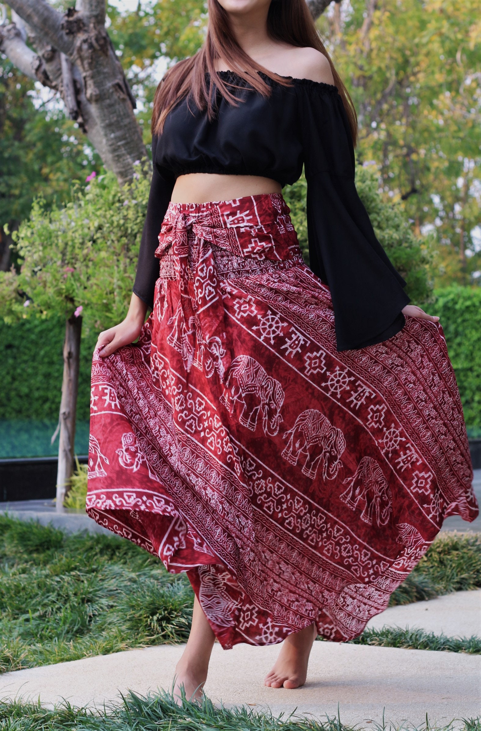 long skirt and top hairstyle