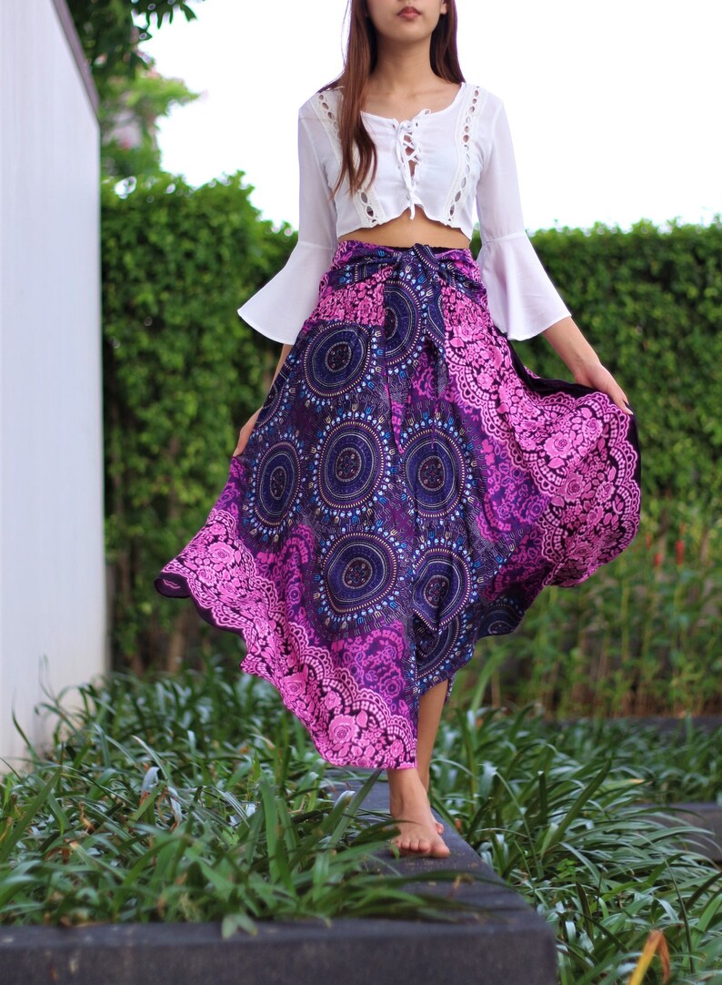 Hippie Long Skirt Flared Skirts for Women With Bow Tie Sash Etsy Canada