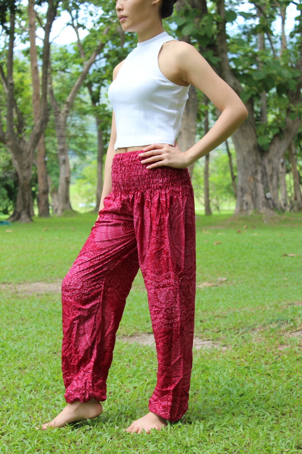 Bohemian Boho Pants Lounge Pants Yoga Pants Red Flowers | Etsy