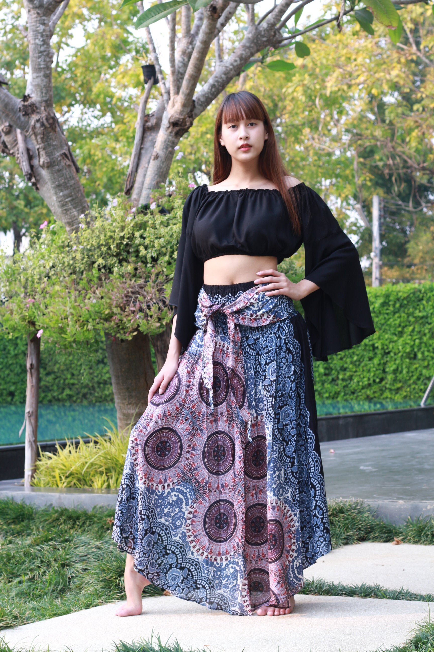 Plus size Bohemian Skirt Gypsy Hippie Clothing Floral Grey Etsy