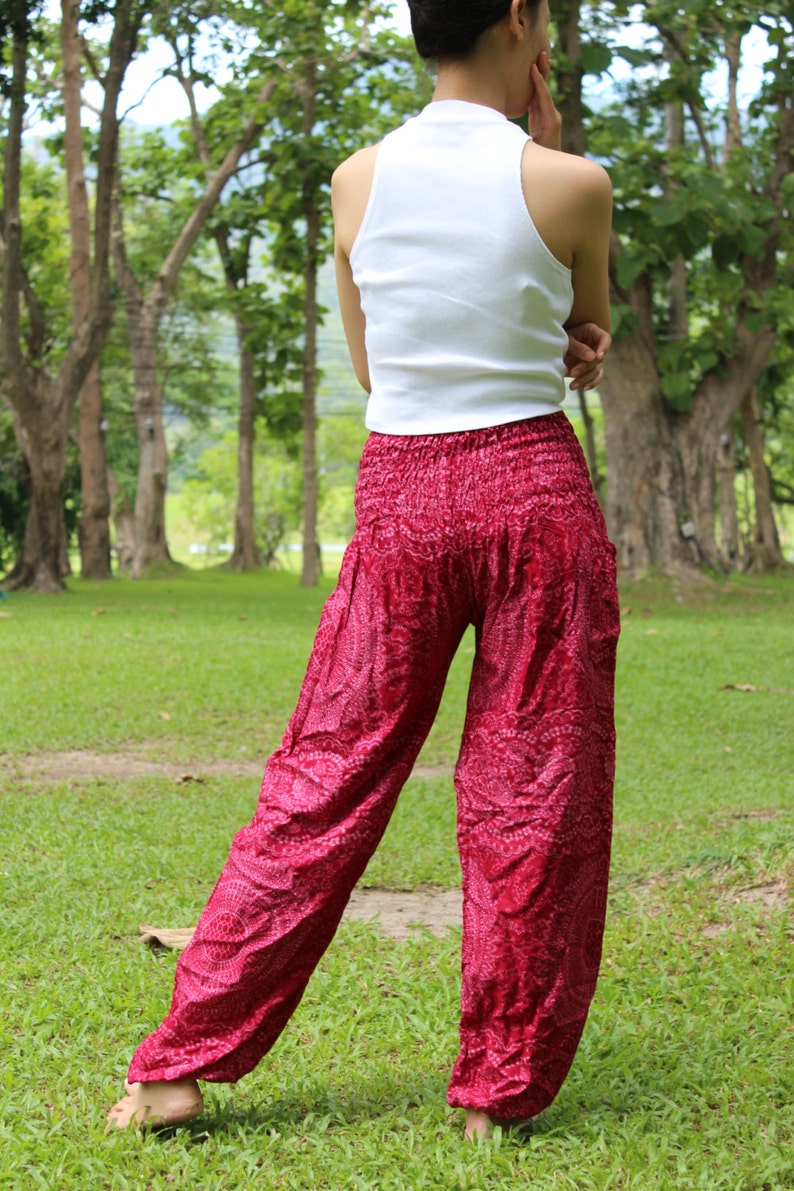 Bohemian Boho Pants Lounge Pants Yoga Pants Red Flowers | Etsy