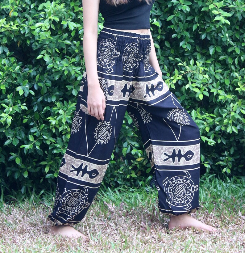 Harem Pants Yoga Pants Hippie Boho Pants Black Cream Tribal Etsy