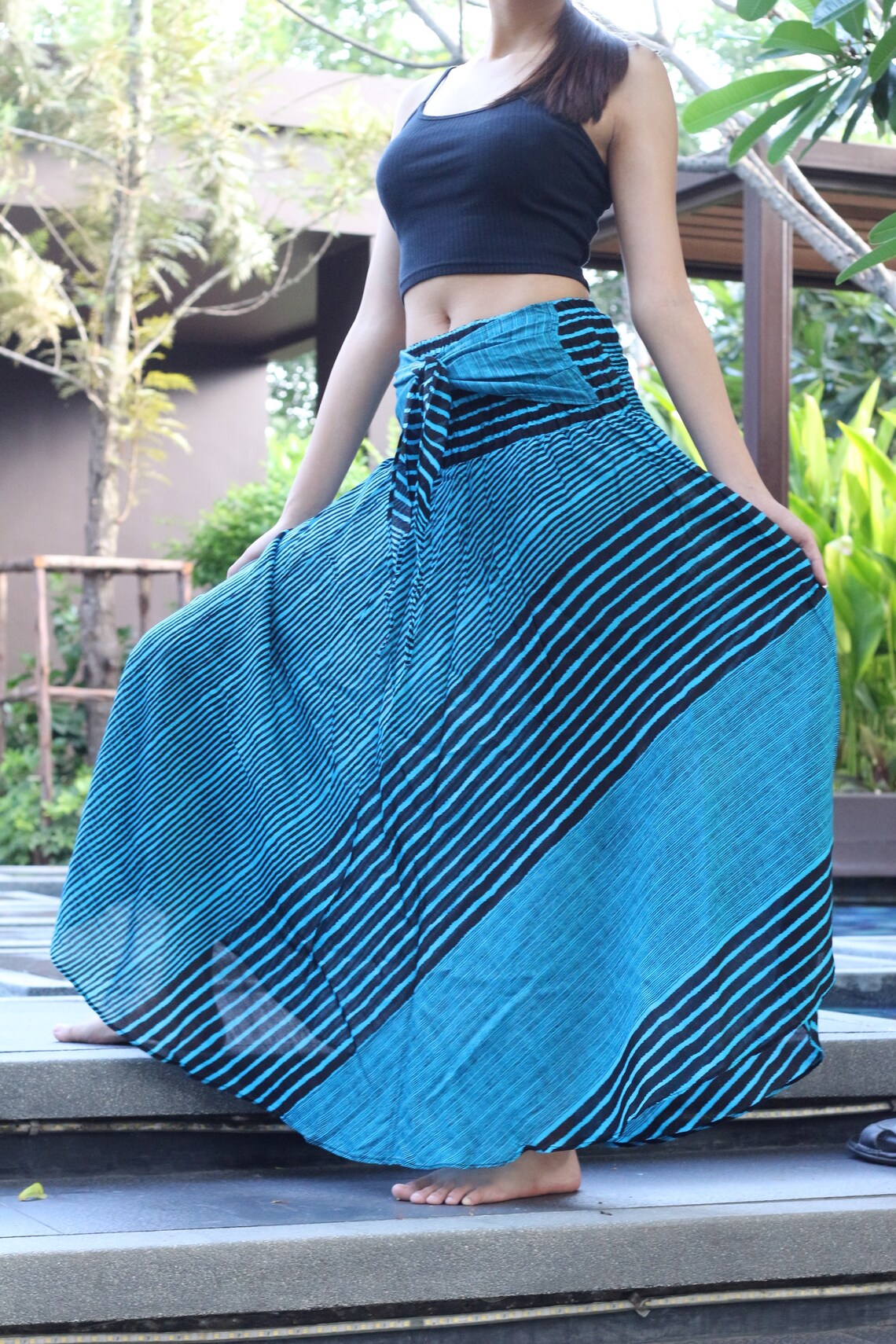 Beach Skirt Maxi Skirt Long Skirt for women Blue Stripes Bow Etsy