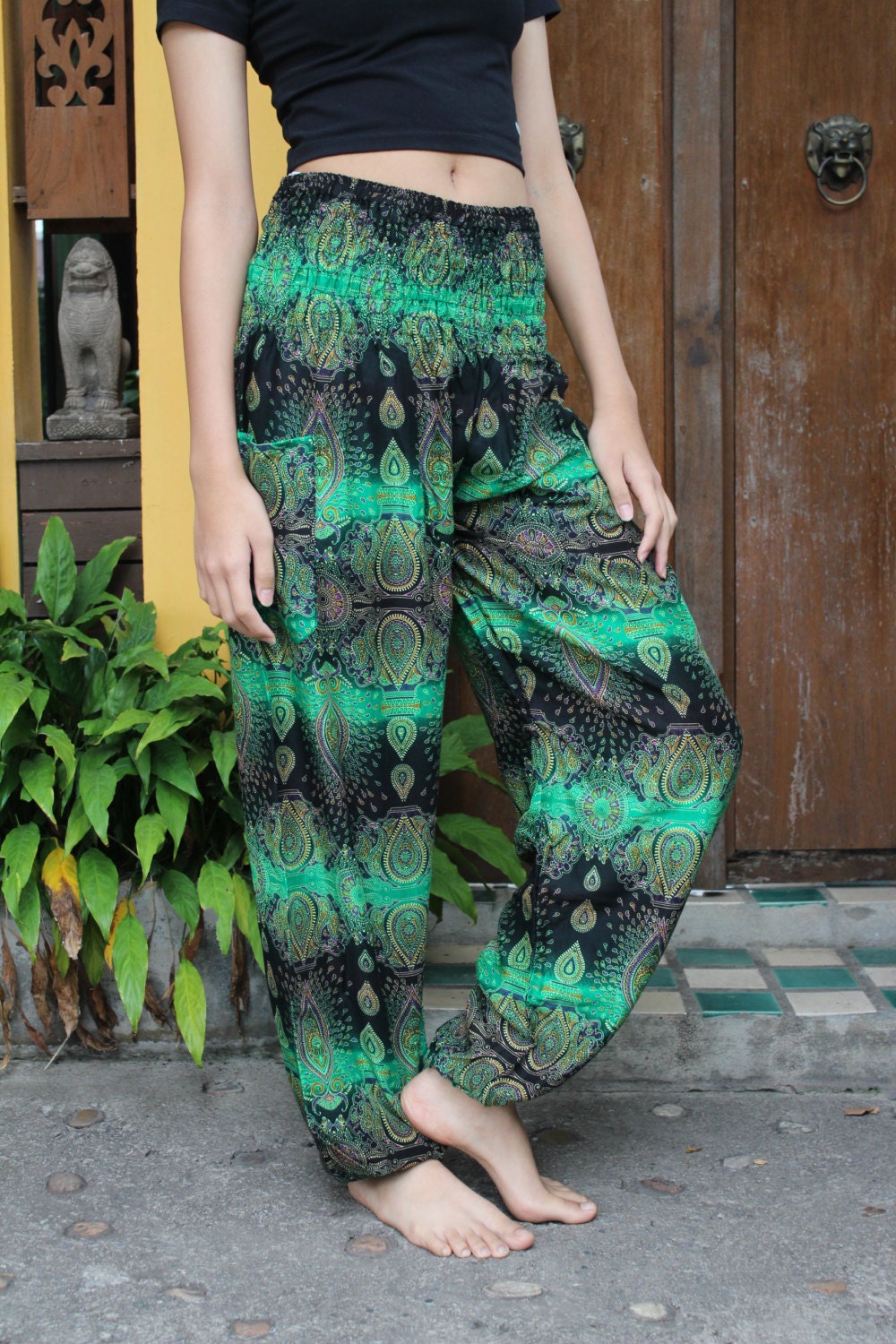 Harem Pants Yoga Pants Hippie Pants Bohemian Pants Feather Etsy