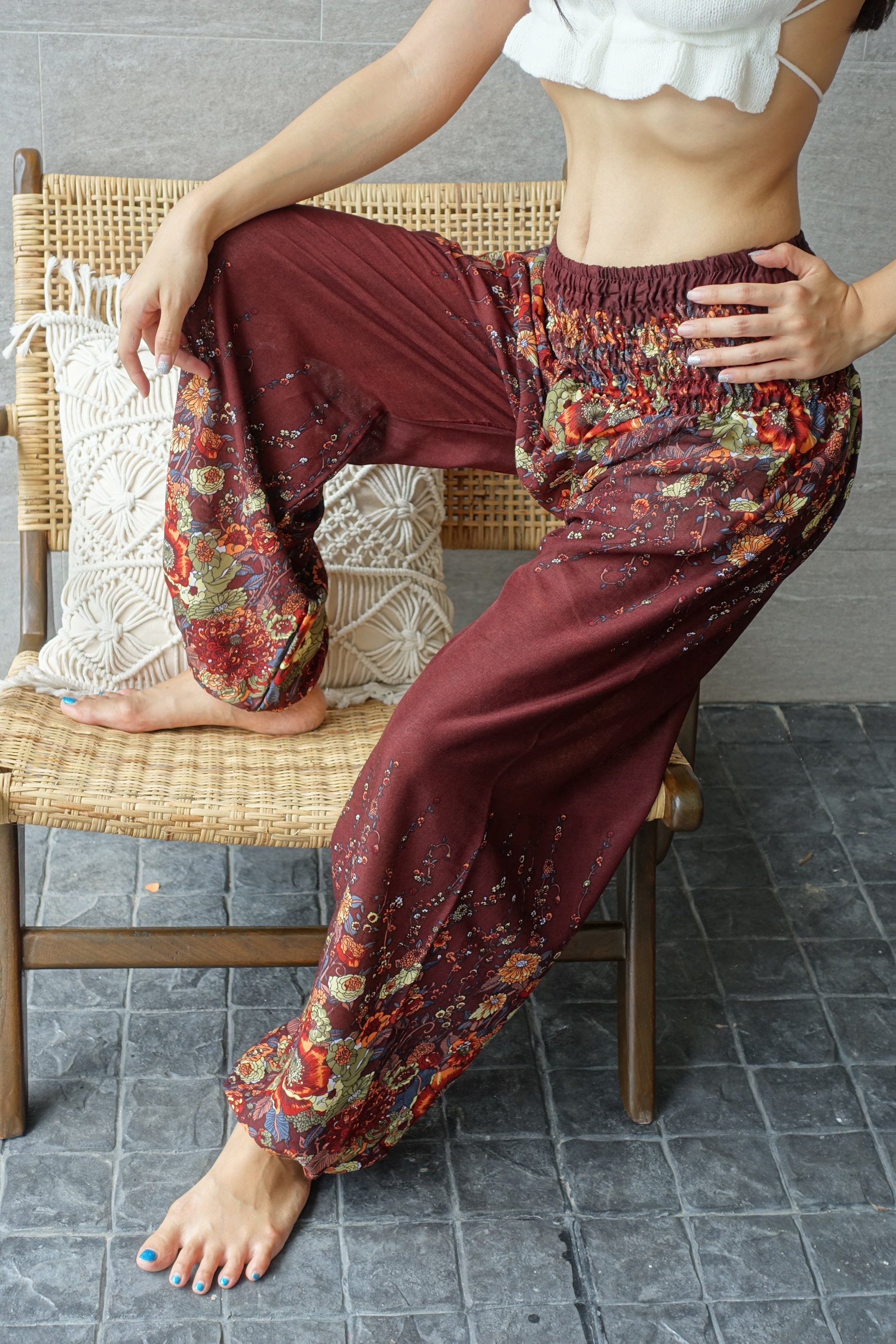 Boho Pants Hippie Yoga Lounge Floral Design Brown Women Etsy Canada