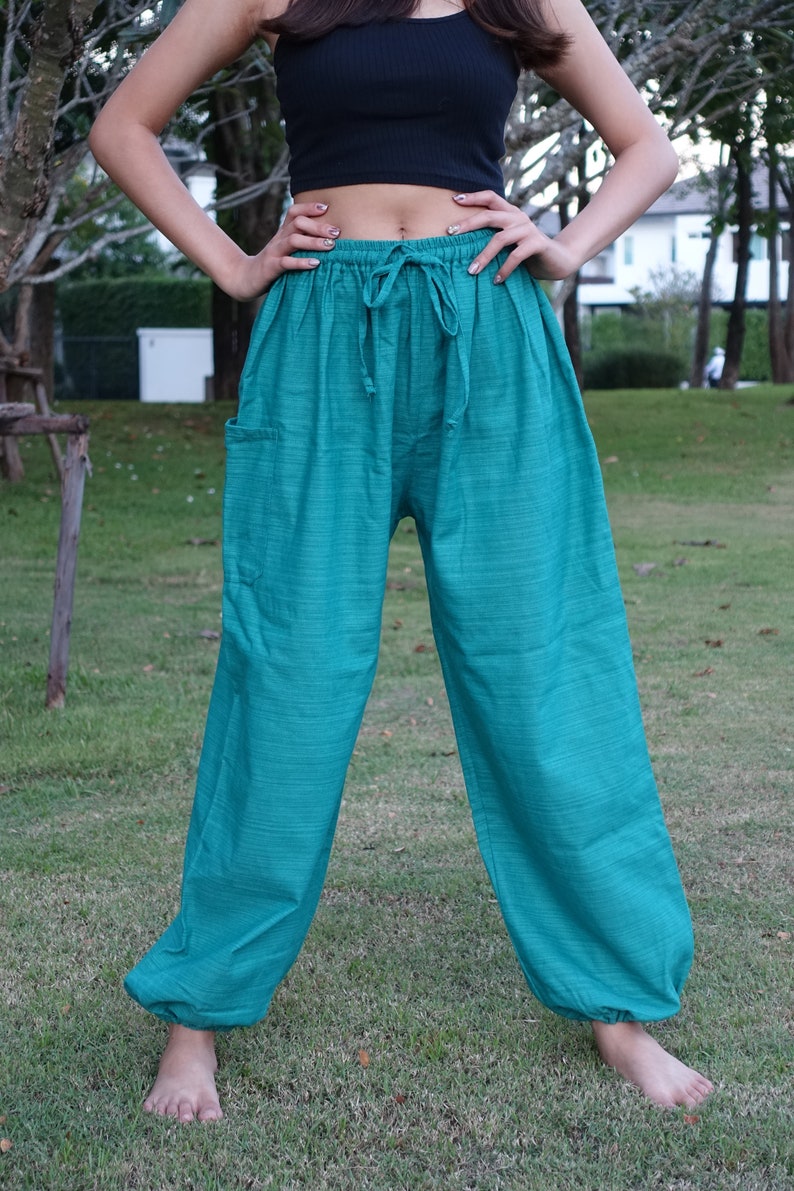 XL-2XL Plus Size Boho Pants Hippie Clothing Loungewear Pajamas Baggy Style Green Tribal Cotton TC