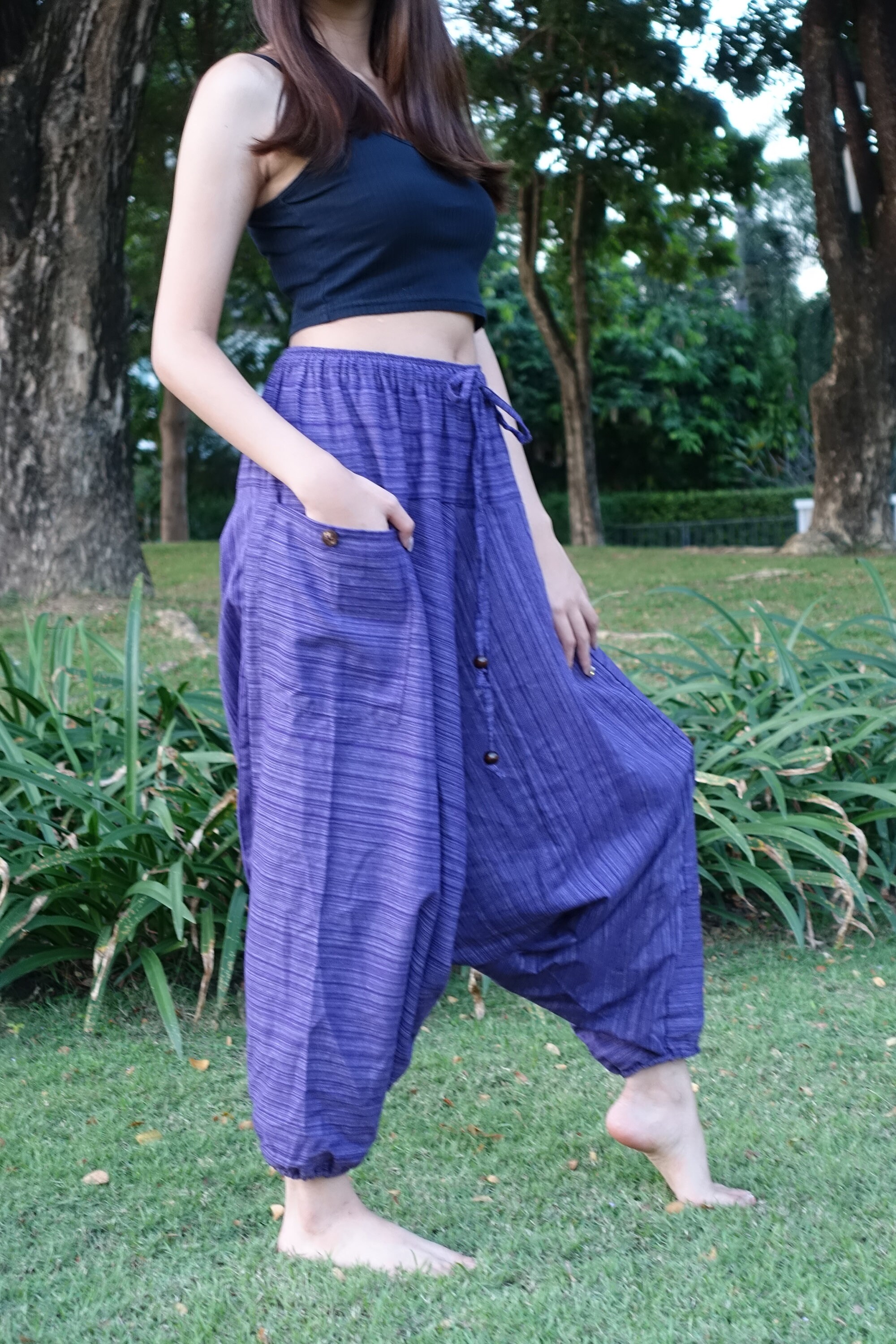 Harem Pants Women Hippie Boho Drop Crotch Baggy Pants Purple | Etsy